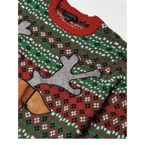 Reindeer Beer Holder Men Large Ugly Christmas Sweater‎ Green Red Drink Holder - Picture 6 of 7